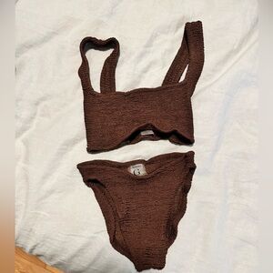 Hunza G Brown Textured Bikini Set